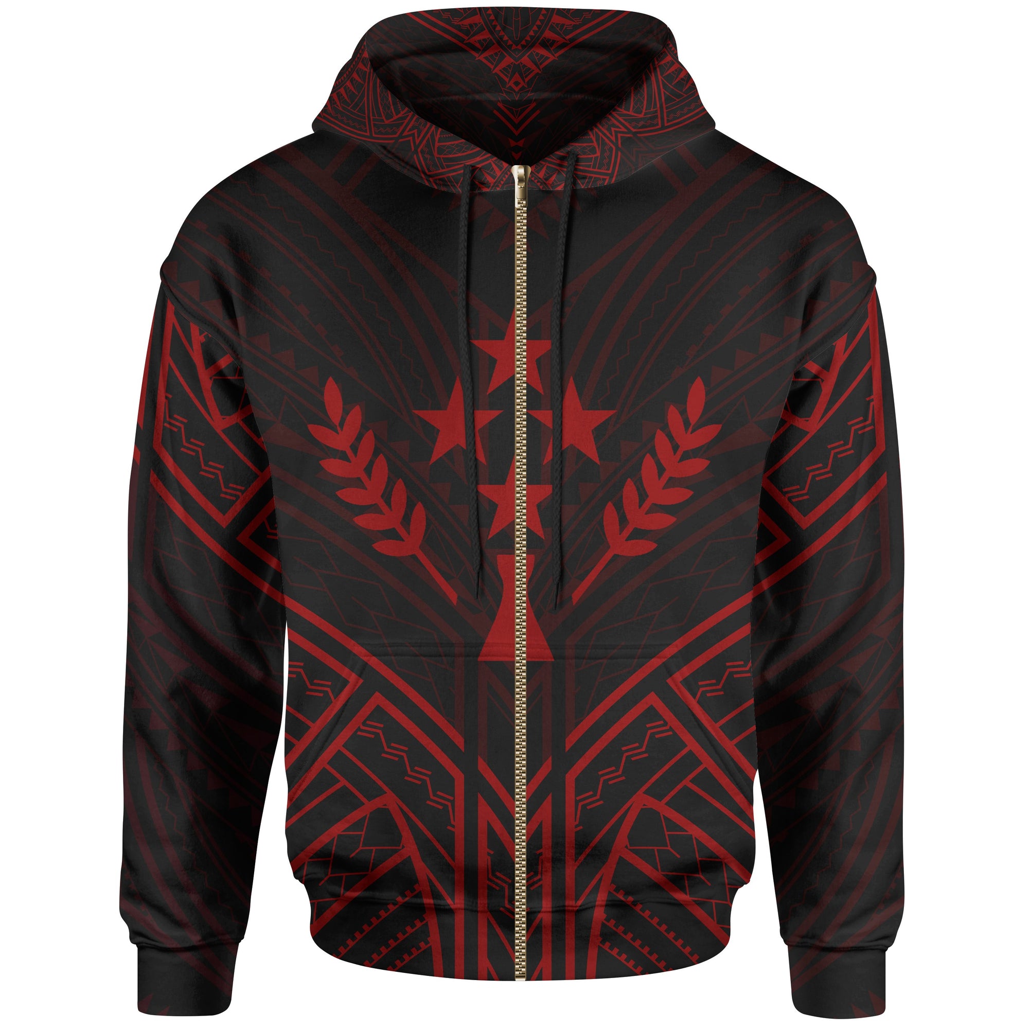 Kosrae State Zip Hoodie Kosrae State Seal Red Tribal Patterns Unisex Black - Polynesian Pride