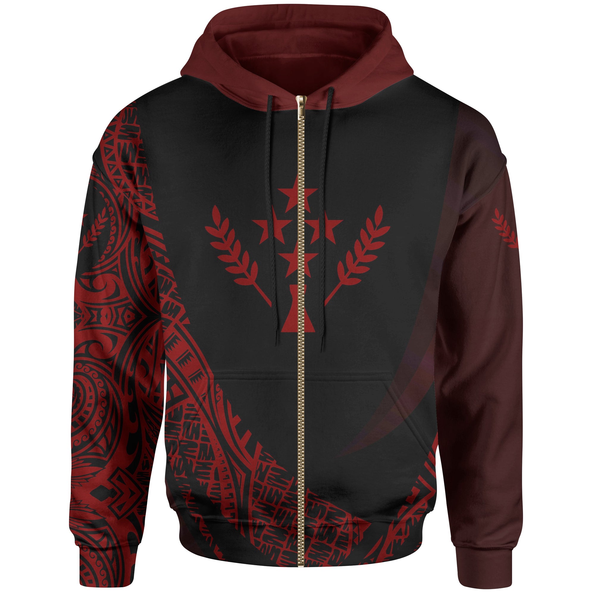 Kosrae State Zip Hoodie Red Polynesian Patterns Sport Style Unisex Black - Polynesian Pride