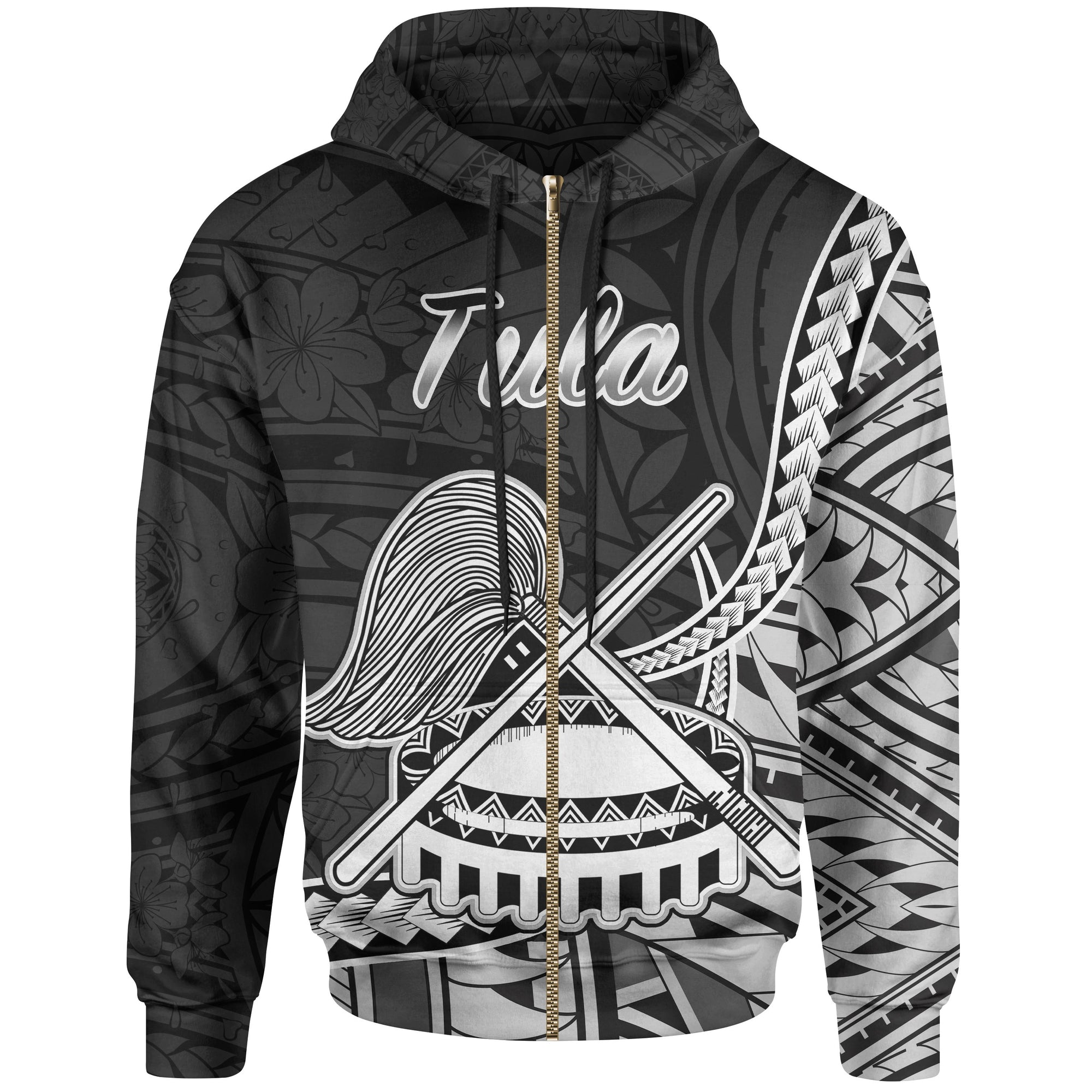 American Samoa Zip Hoodie Tula Polynesian Patterns Unisex Black - Polynesian Pride