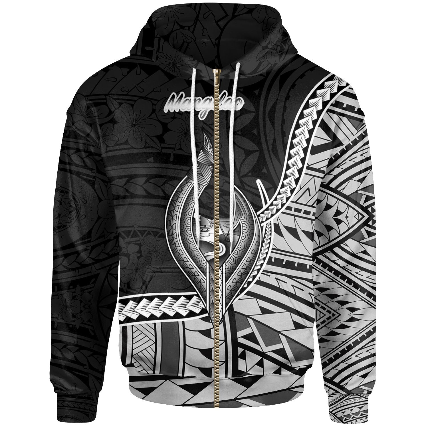 Guam Zip Hoodie Mangilao Seal of Guam Polynesian Patterns Unisex Black - Polynesian Pride