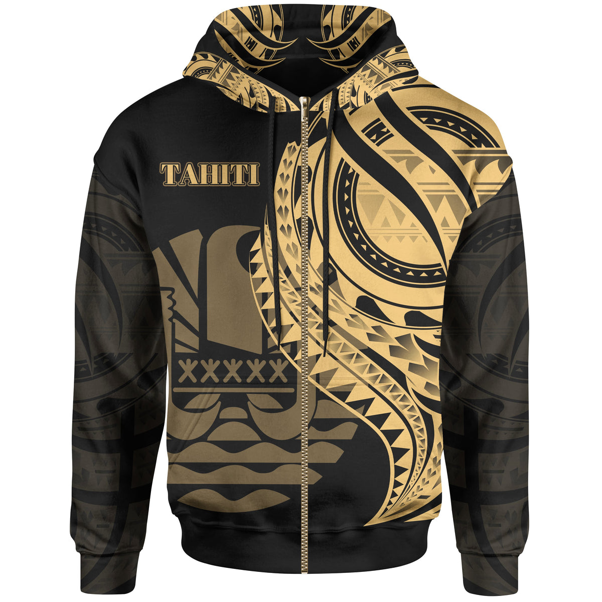 Tahiti Zip Hoodie Gold Polynesian Patterns Best Tahiti Ever Unisex Black - Polynesian Pride