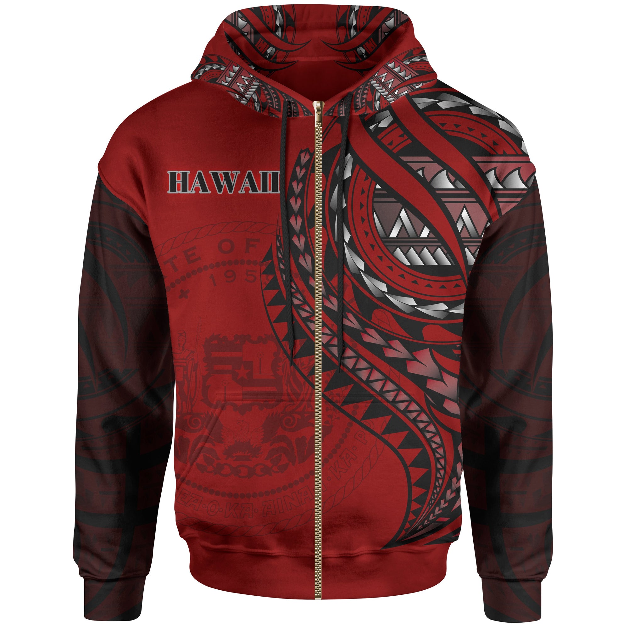 Hawaii Zip Hoodie Red Polynesian Patterns Best Hawaii Ever Unisex Black - Polynesian Pride