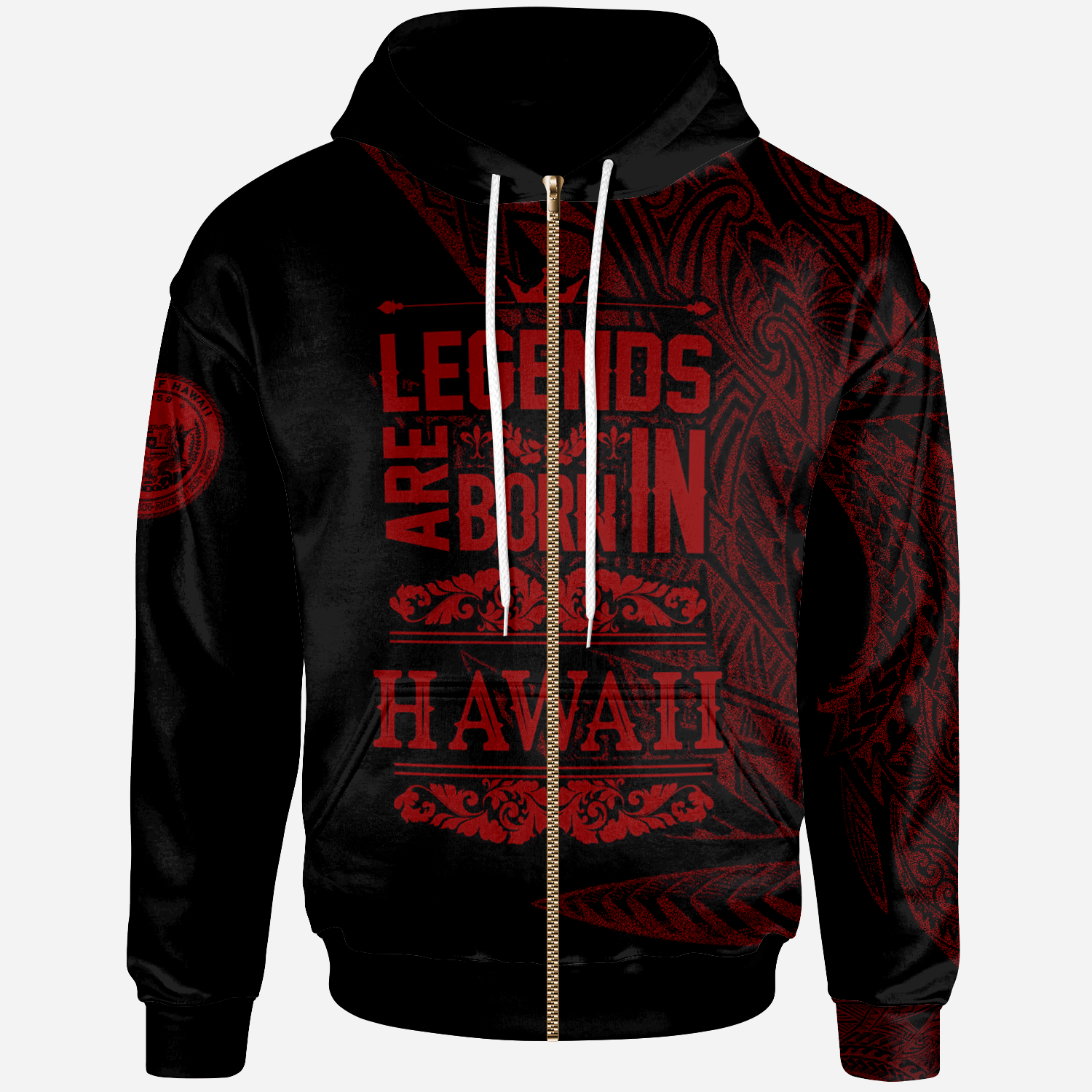 Hawaii Zip Hoodie Legends Are Born In Red Color Unisex Red - Polynesian Pride