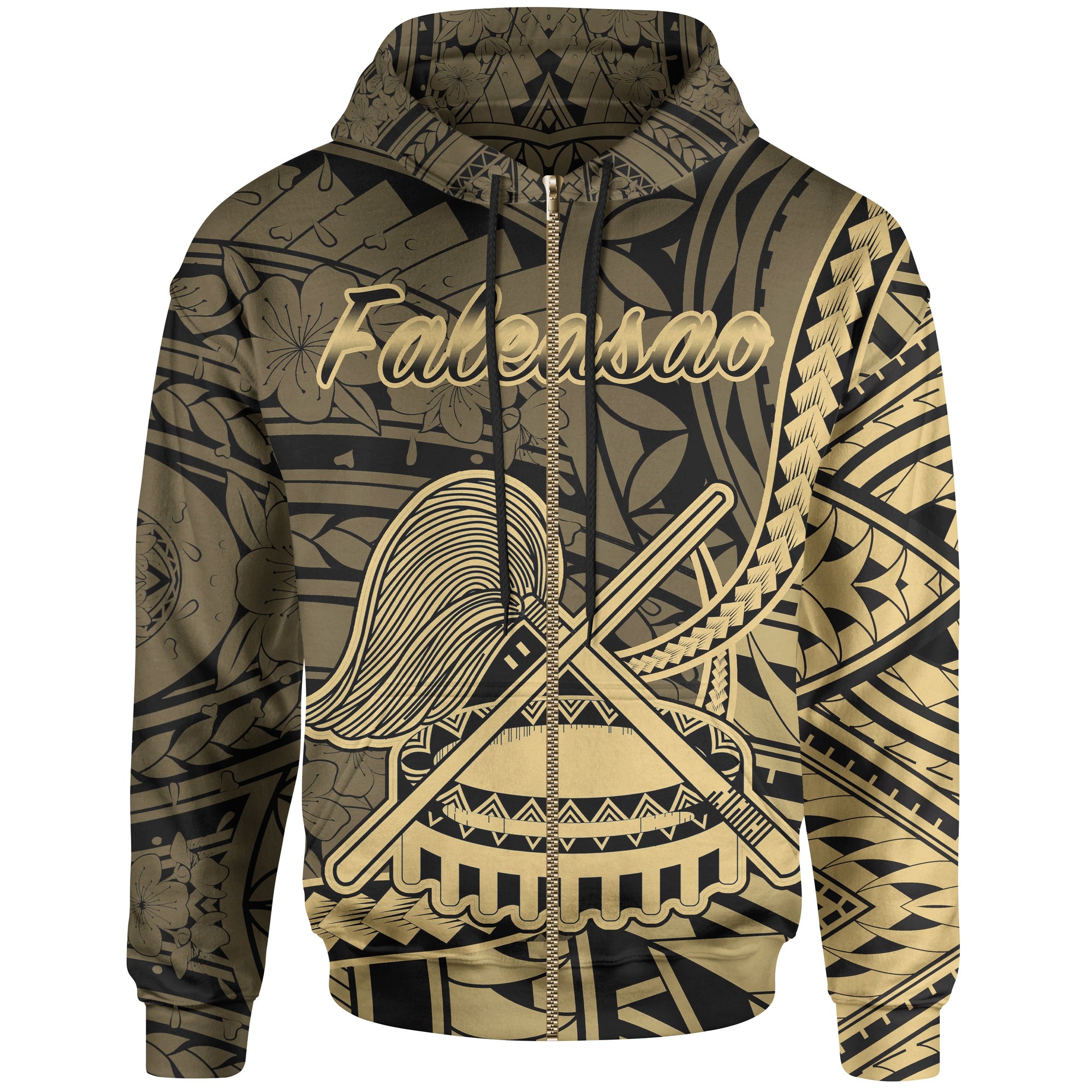 American Samoa Zip Hoodie Faleasao Polynesian Gold Patterns Unisex Black - Polynesian Pride