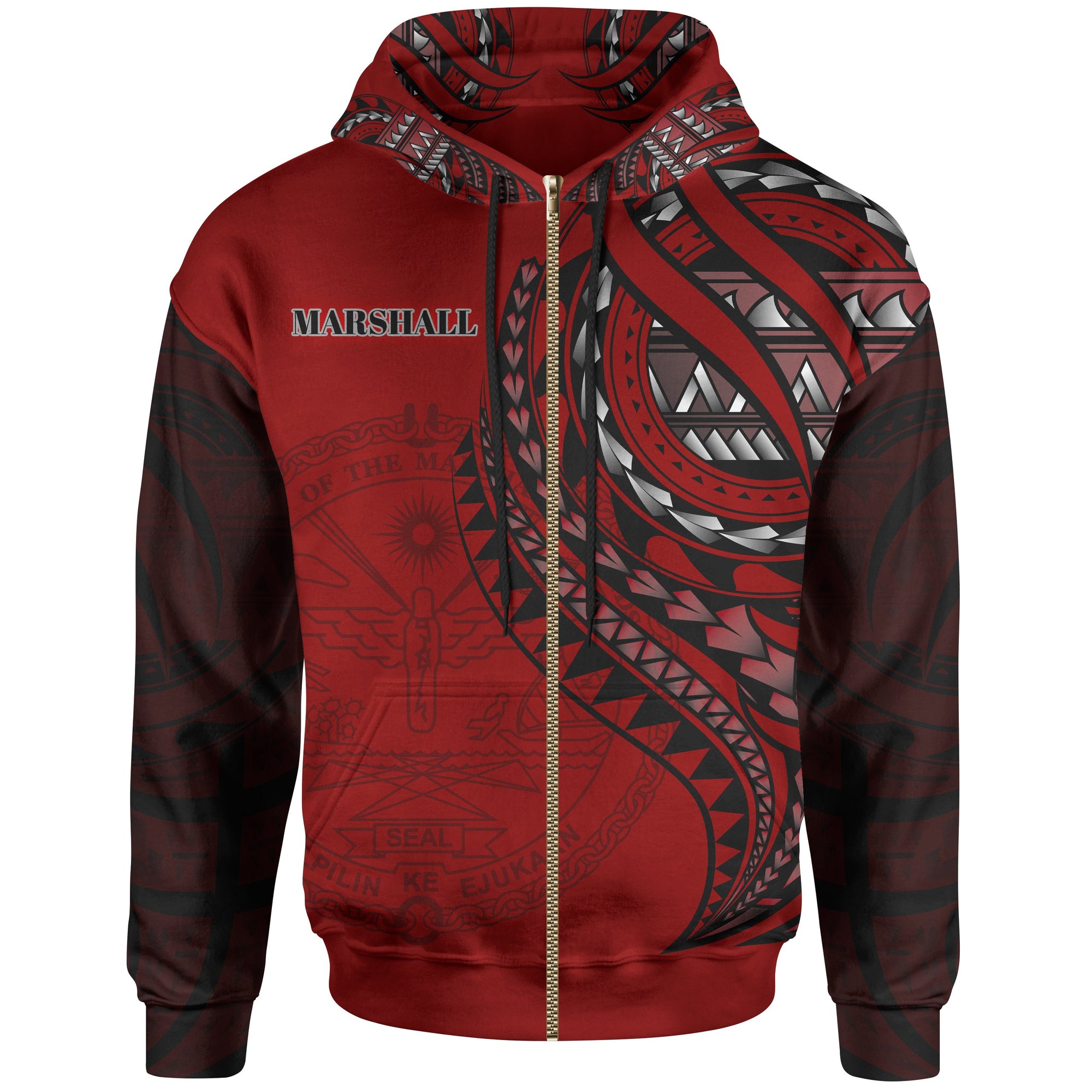 Marshall Islands Zip Hoodie Red Polynesian Patterns Best Marshall Islands Ever Unisex Black - Polynesian Pride