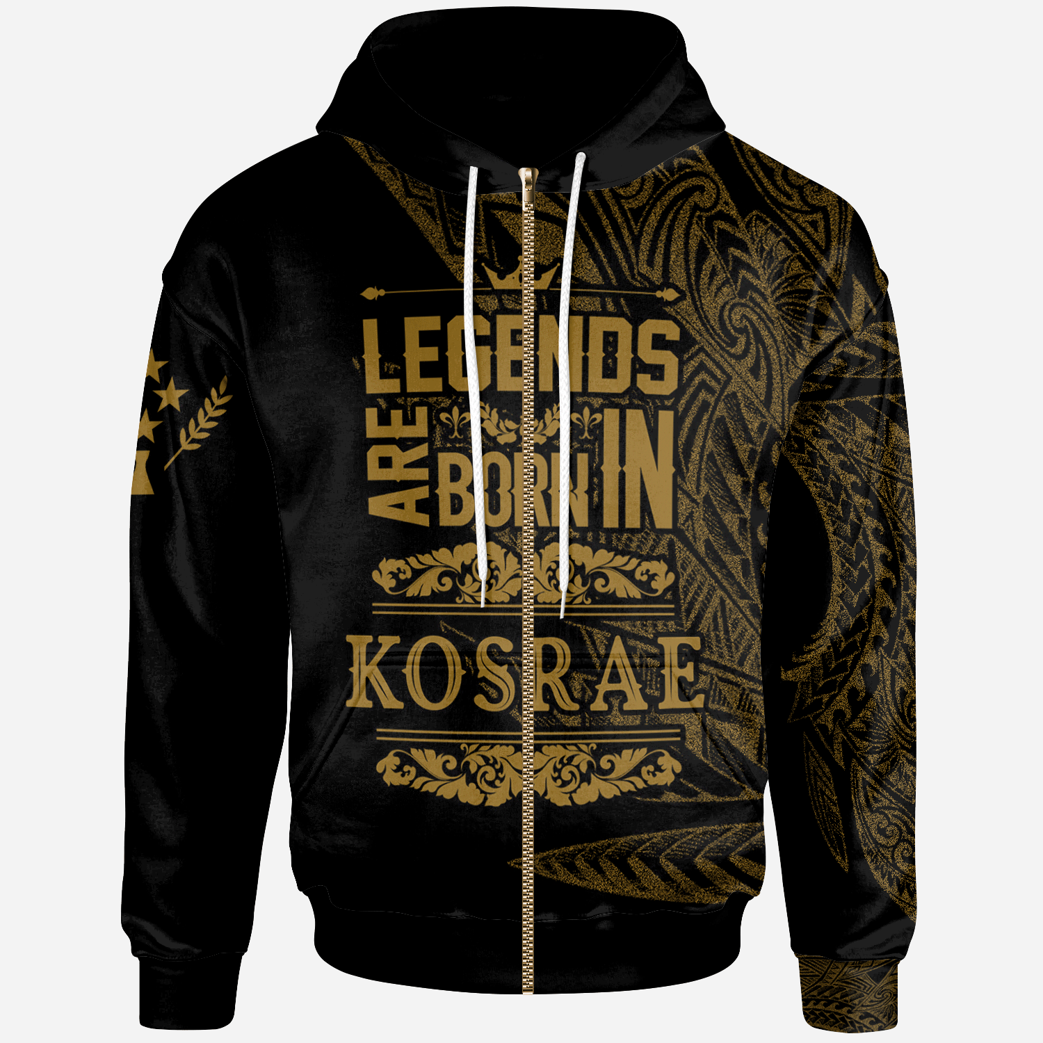 Kosrae State Zip Hoodie Legends Are Born In Gold Color Unisex Gold - Polynesian Pride