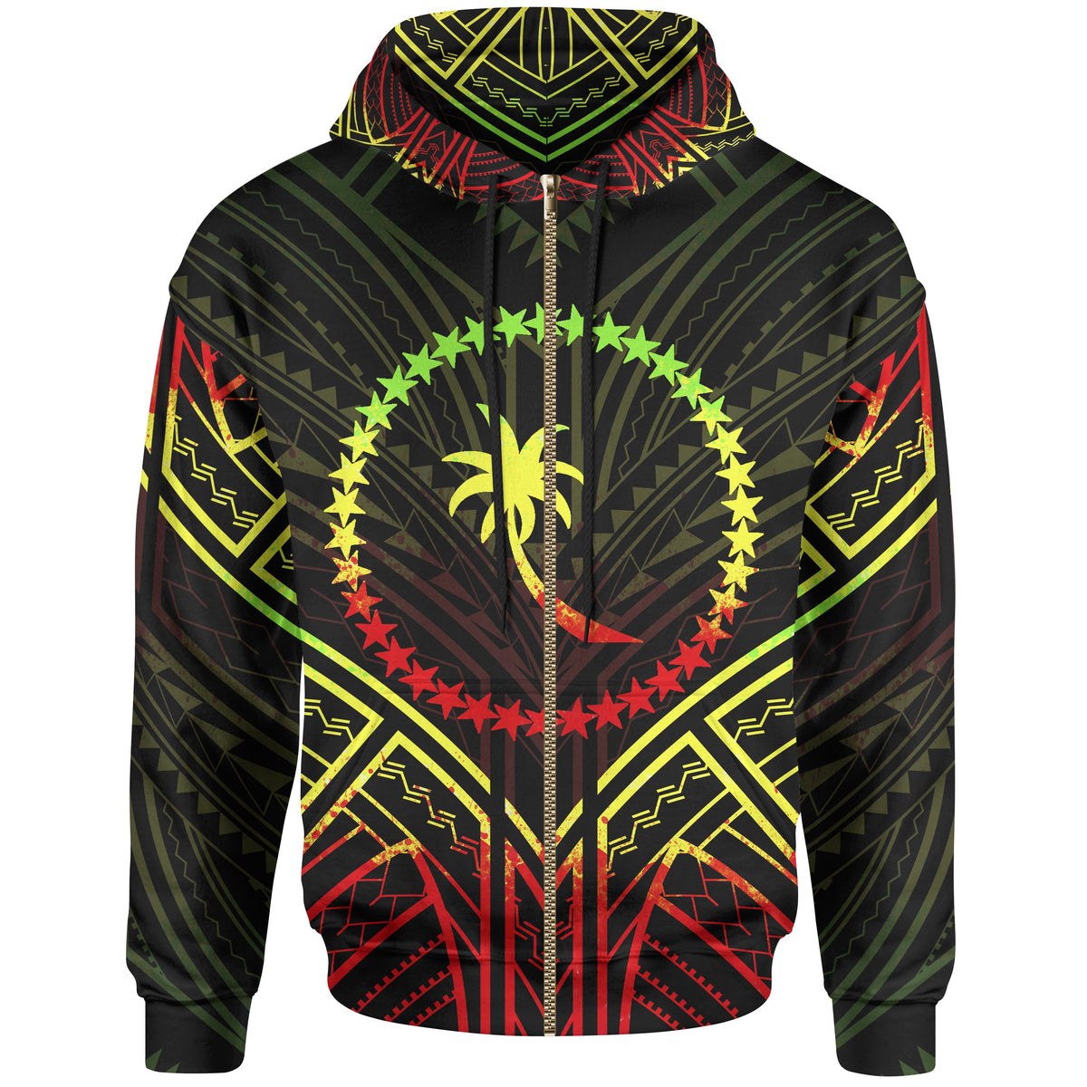 Chuuk State Zip Hoodie Chuuk State Seal Reggae Tribal Patterns Unisex Black - Polynesian Pride
