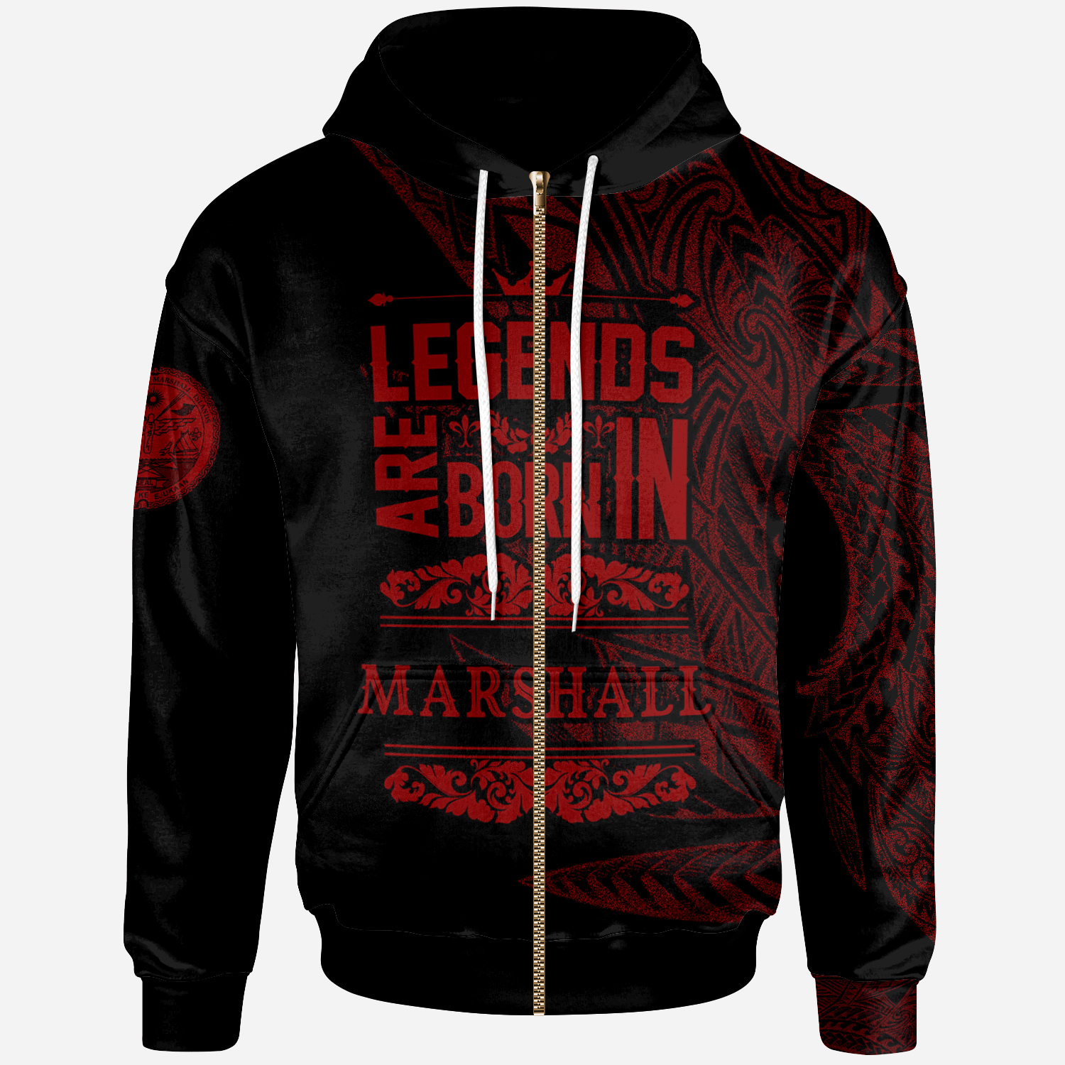 Marshall Islands Zip Hoodie Legends Are Born In Red Color Unisex Red - Polynesian Pride