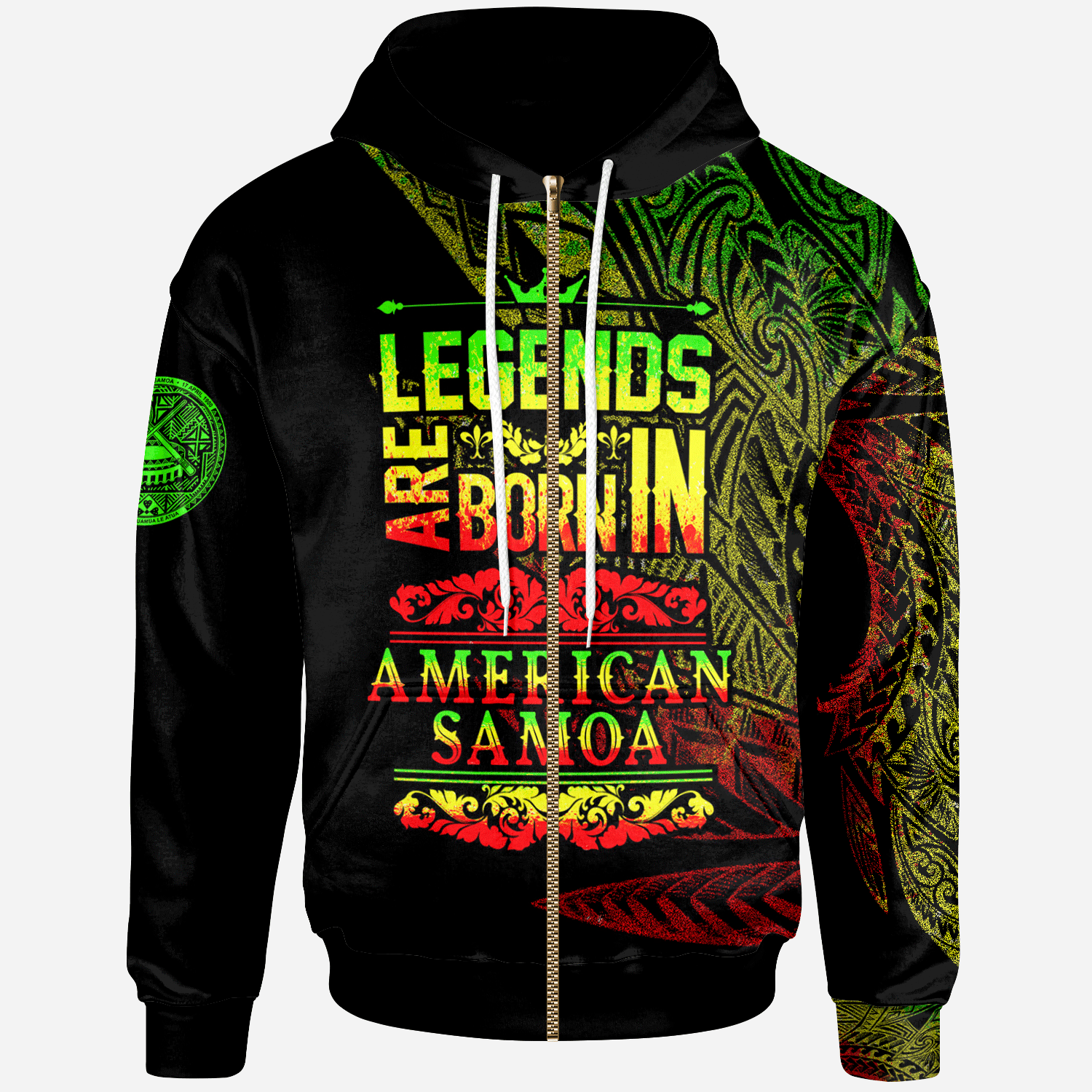 American Samoa Zip Hoodie Legends Are Born In Reggae Color Unisex Black - Polynesian Pride