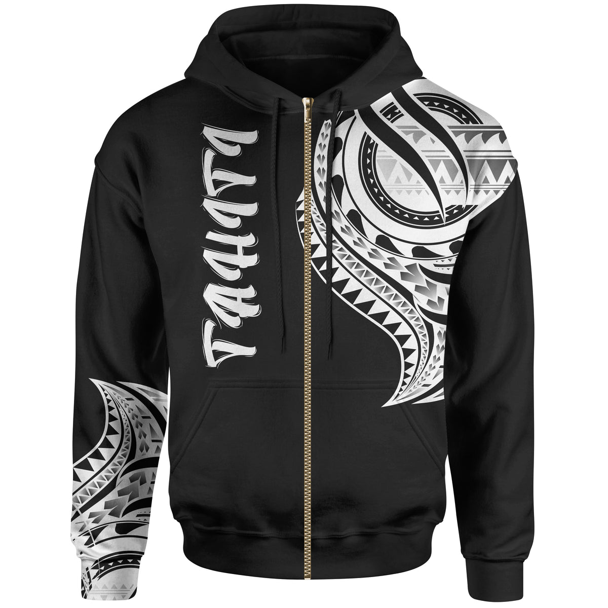 Tahiti Zip Hoodie Tahiti Tatau Patterns Unisex Black - Polynesian Pride