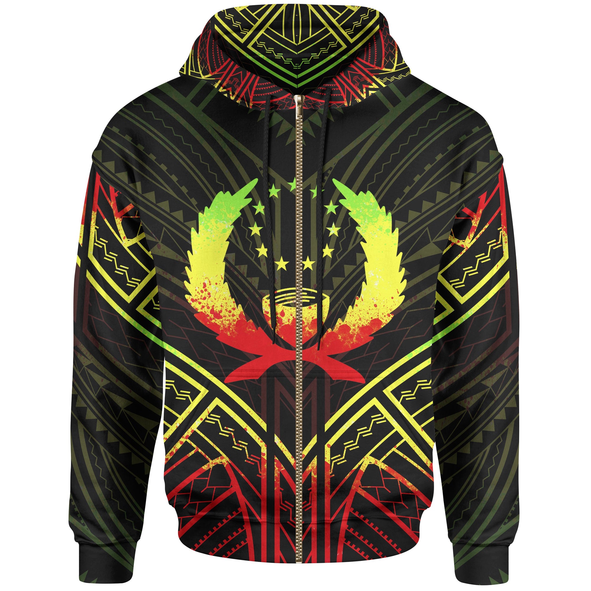 Pohnpei State Zip Hoodie Pohnpei State Seal Reggae Tribal Patterns Unisex Black - Polynesian Pride