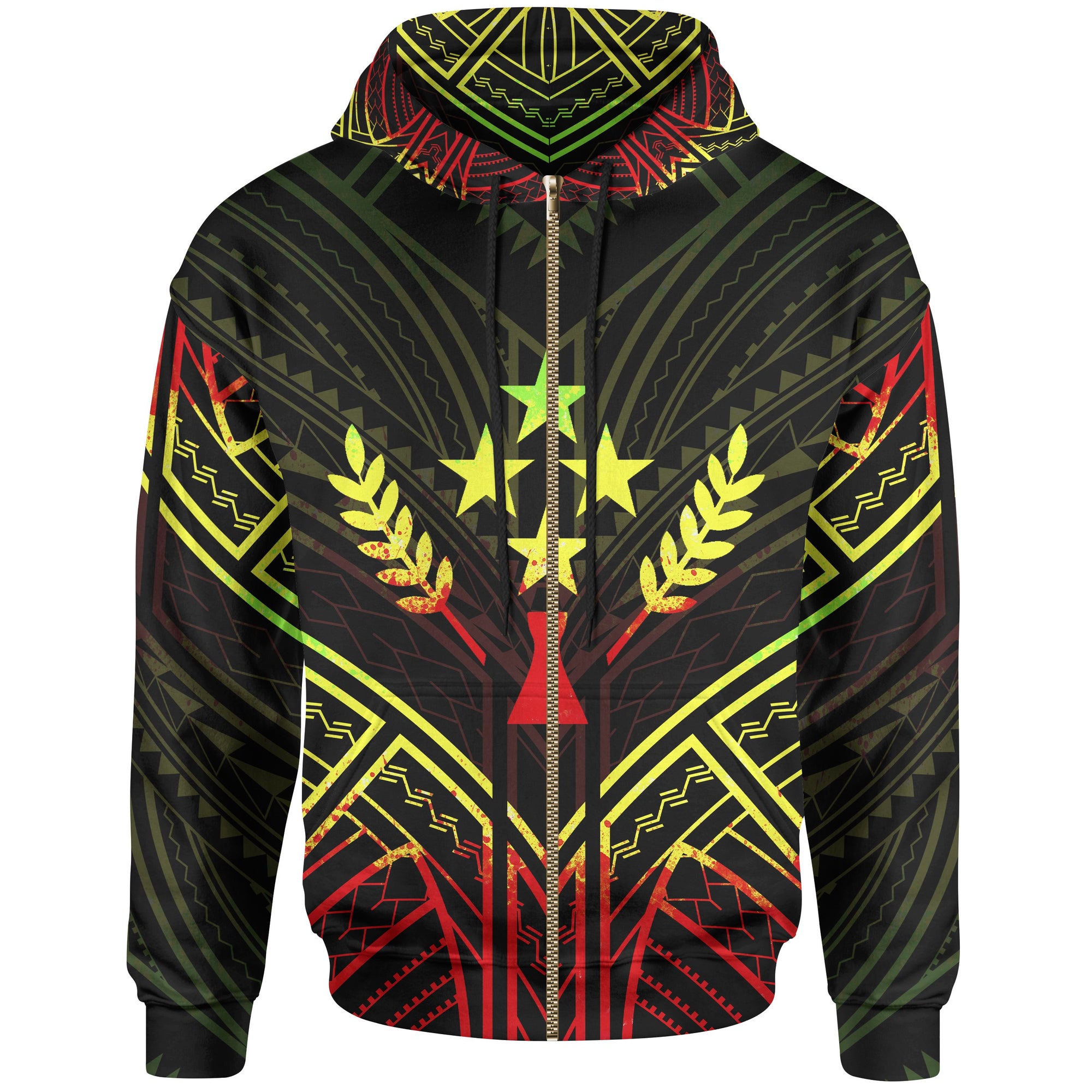 Kosrae State Zip Hoodie Kosrae State Seal Reggae Tribal Patterns Unisex Black - Polynesian Pride