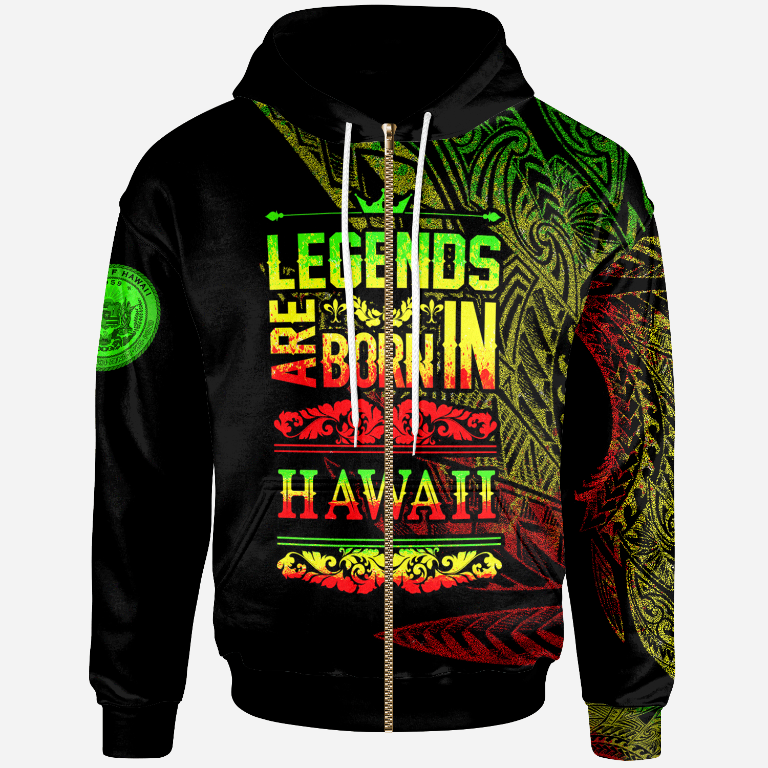 Hawaii Zip Hoodie Legends Are Born In Reggae Color Unisex Black - Polynesian Pride