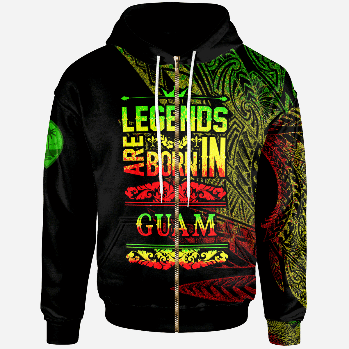 Guam Zip Hoodie Legends Are Born In Reggae Color Unisex Black - Polynesian Pride