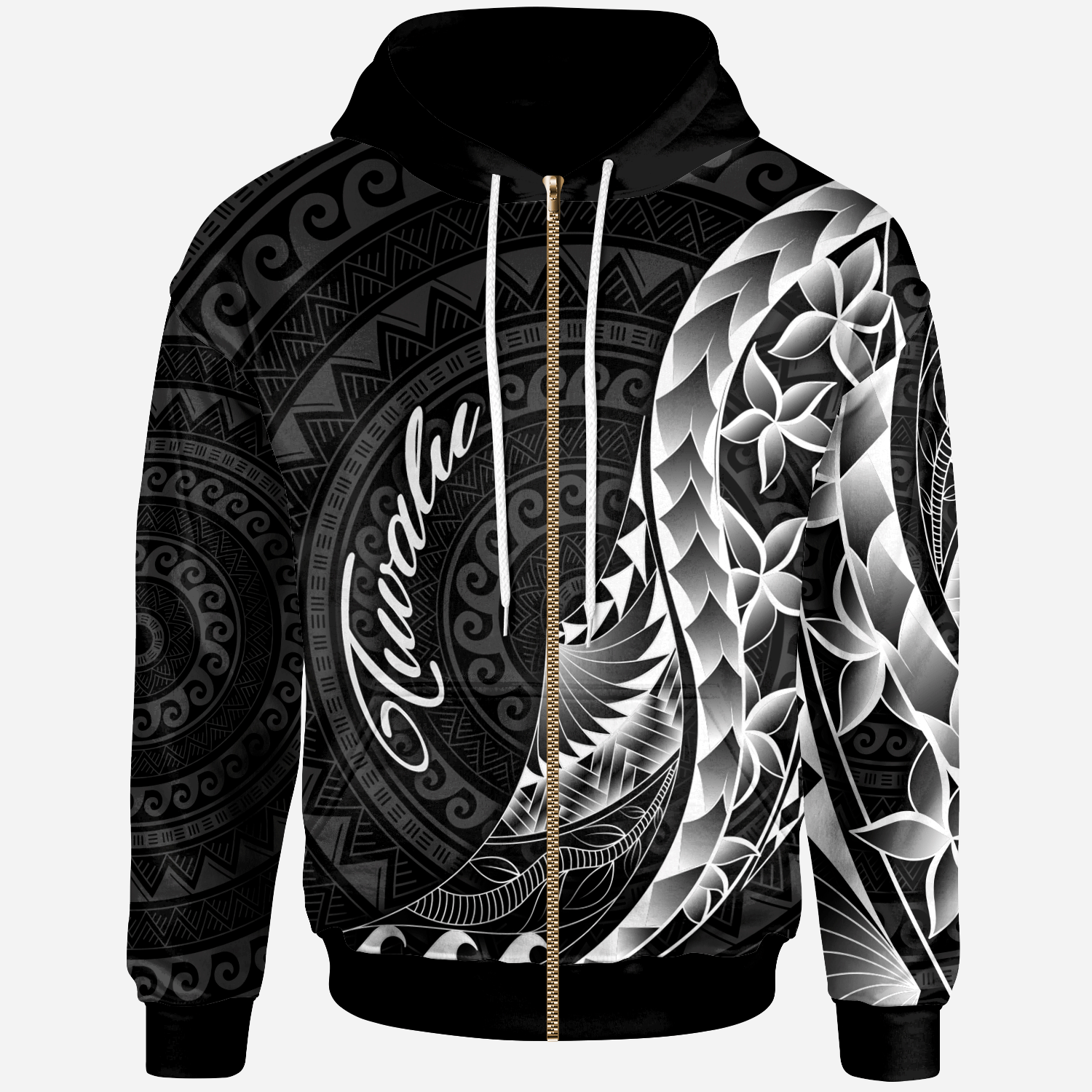 Tuvalu Zip Hoodie Polynesian Pattern Style Unisex Black - Polynesian Pride