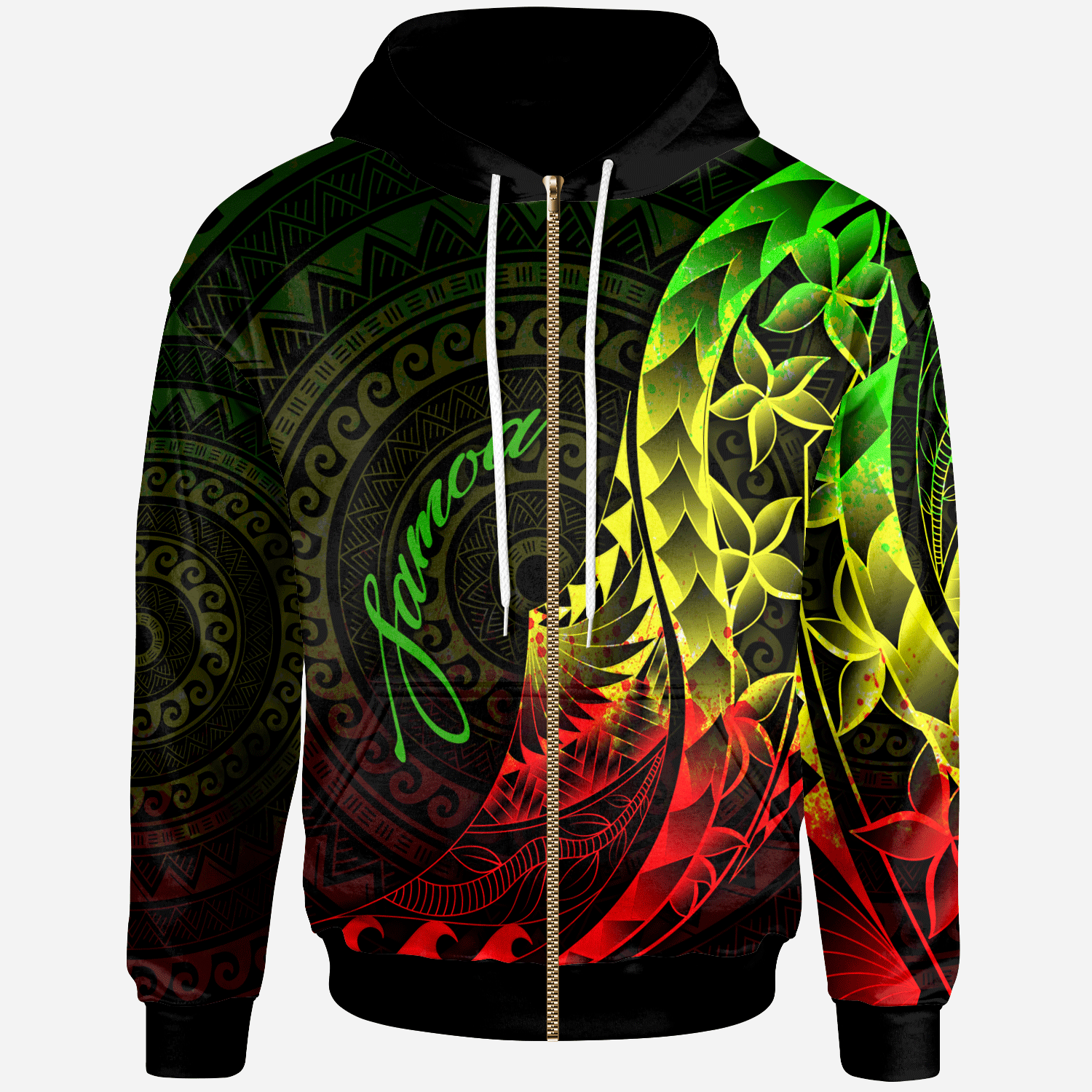 American Samoa Zip Hoodie Polynesian Pattern Style Raggae Color Unisex Raggae - Polynesian Pride