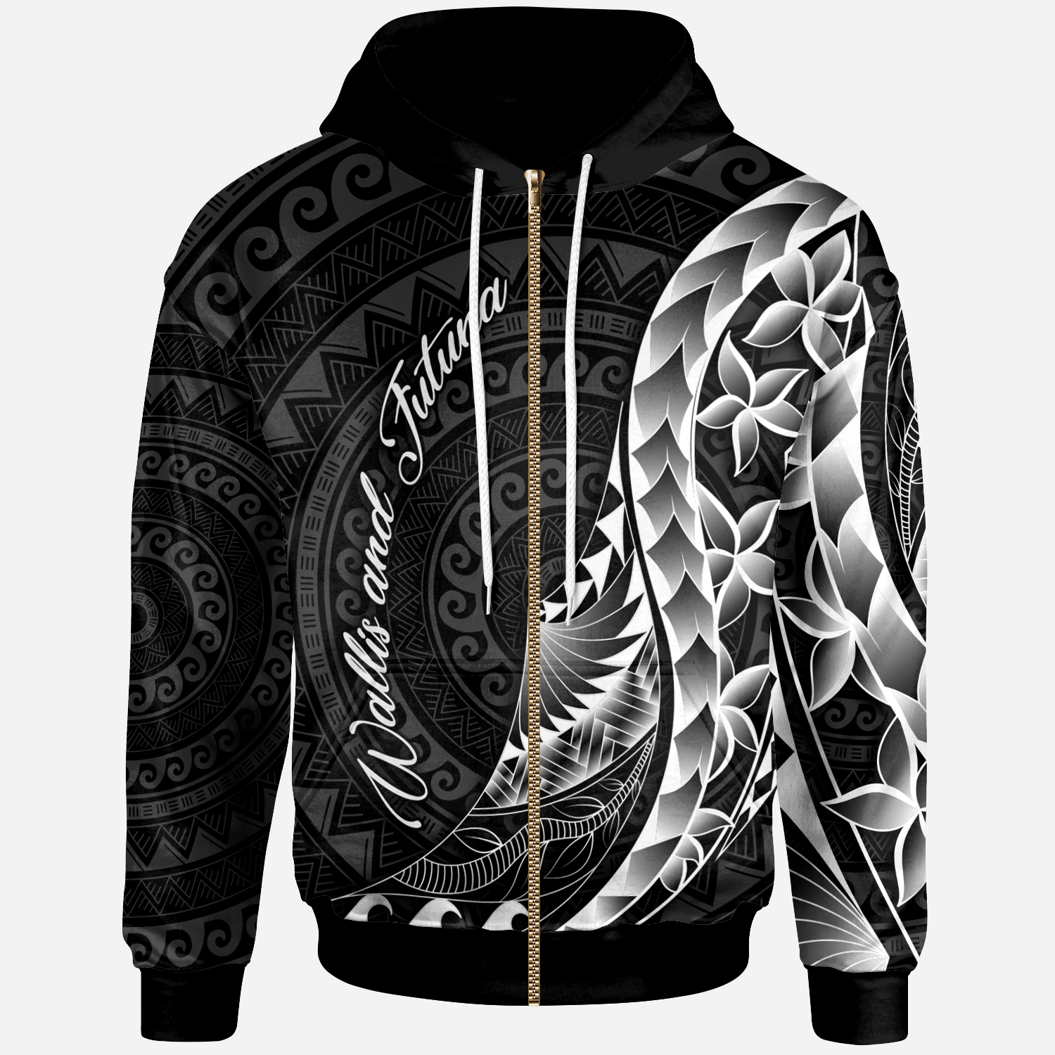 Wallis and Futuna Zip Hoodie Polynesian Pattern Style Unisex Black - Polynesian Pride