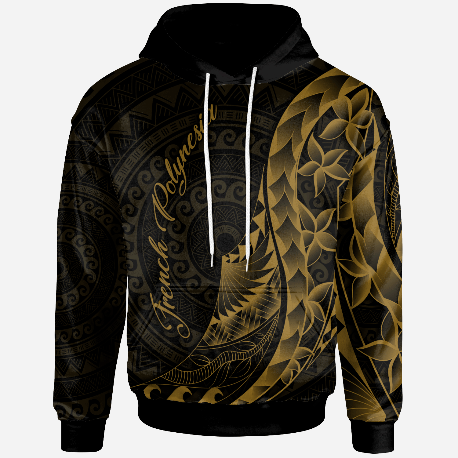 French Polynesia Hoodie Polynesian Pattern Style Gold Color Unisex Gold - Polynesian Pride