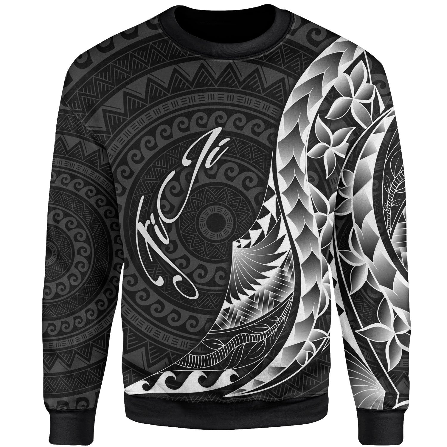 Fiji Sweatshirt - Polynesian Pattern Style Unisex Black - Polynesian Pride