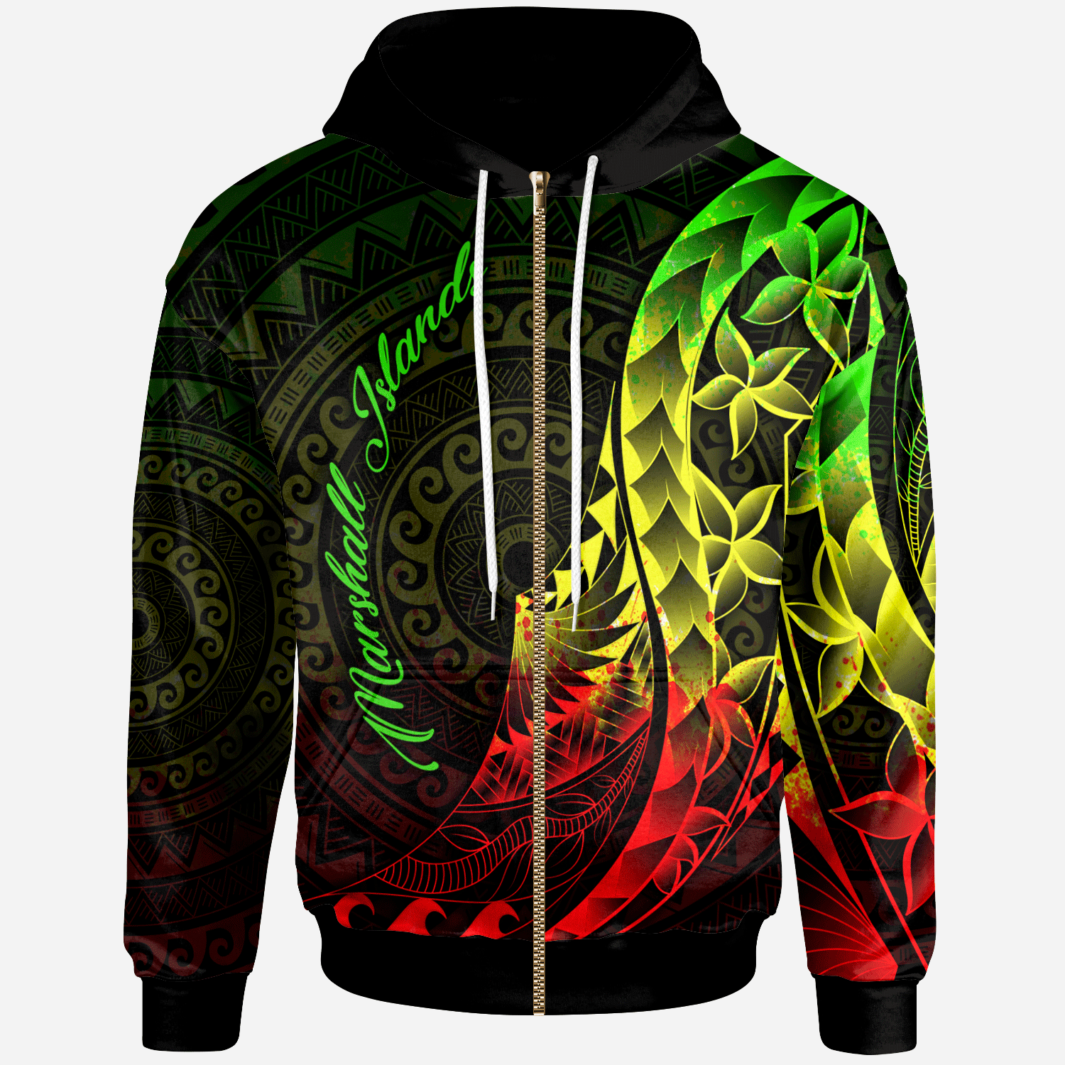 Marshall Islands Zip Hoodie Polynesian Pattern Style Reggae Color Unisex Reggae - Polynesian Pride