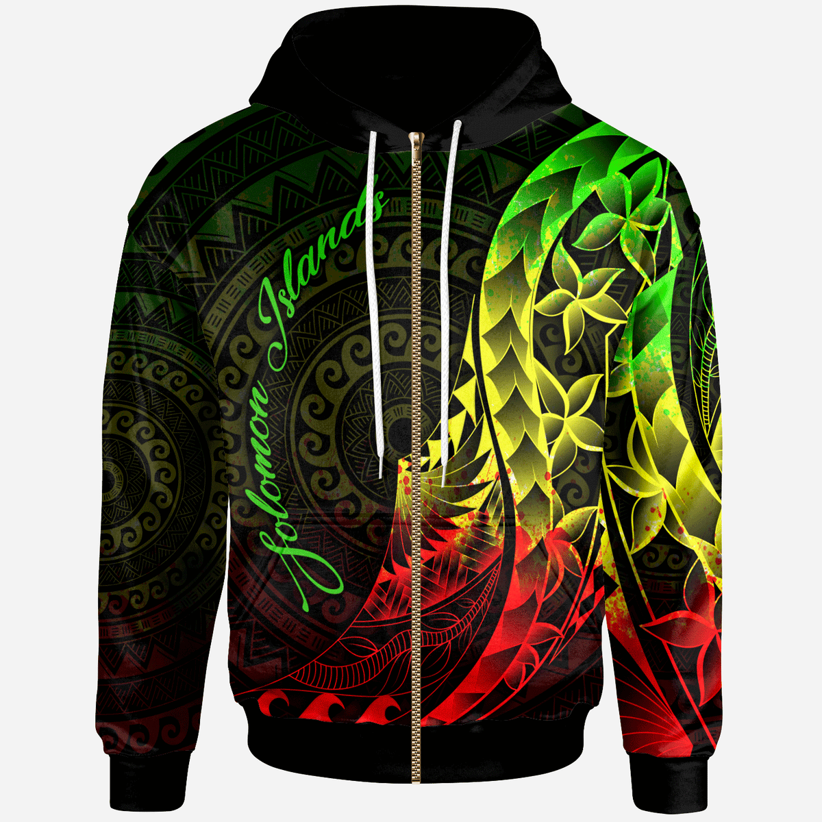 Solomon Islands Zip Hoodie Polynesian Pattern Style Reggae Color Unisex Reggae - Polynesian Pride