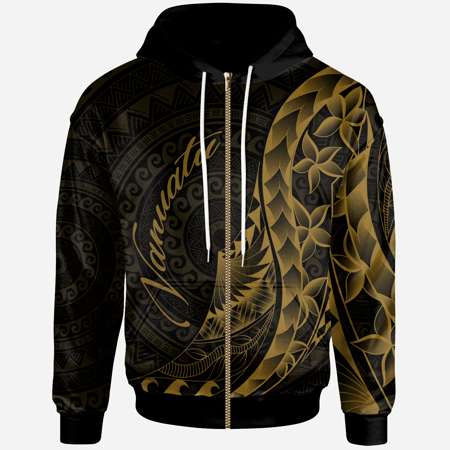 Vanuatu Zip Hoodie Polynesian Pattern Style Gold Color Unisex Gold - Polynesian Pride