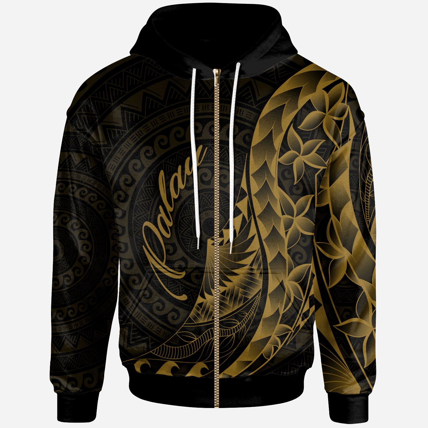 Palau Zip Hoodie Polynesian Pattern Style Gold Color Unisex Gold - Polynesian Pride