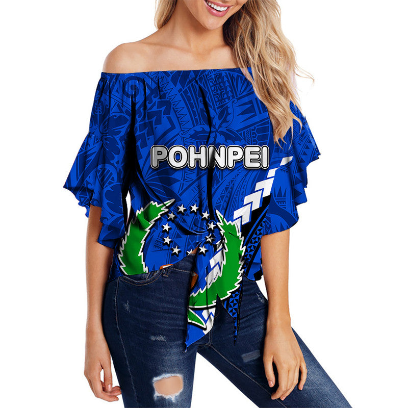 Pohnpei Off Shoulder Waist Wrap Top Polynesian Style LT6 Women Blue - Polynesian Pride