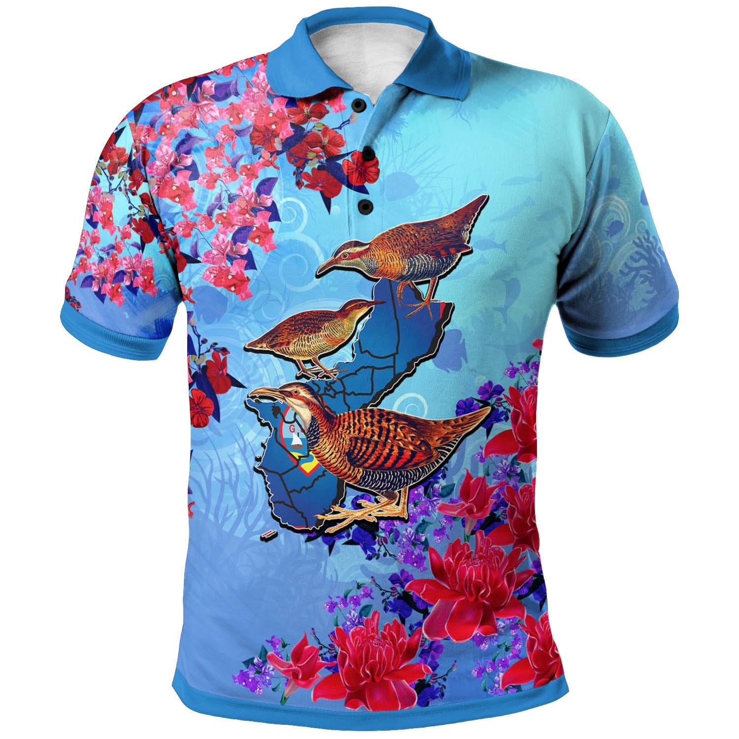 Guam Polo Shirt Koko Bird With Map Unisex Blue - Polynesian Pride