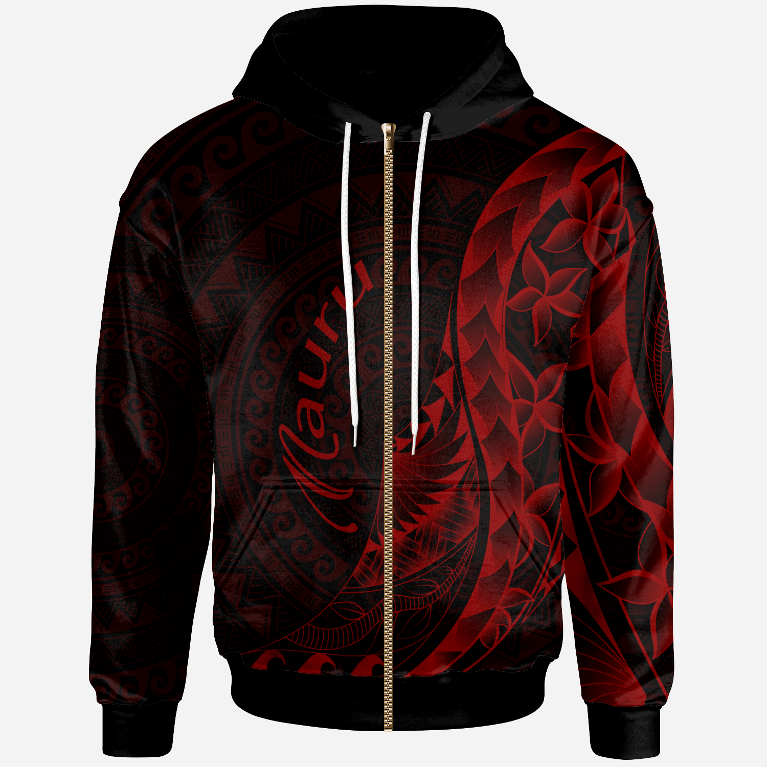 Nauru Zip Hoodie Polynesian Pattern Style Red Color Unisex Red - Polynesian Pride