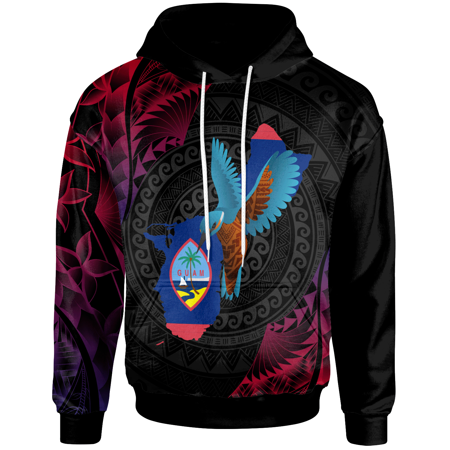 Guam Hoodie KingFisher Bird With Map Unisex Black - Polynesian Pride