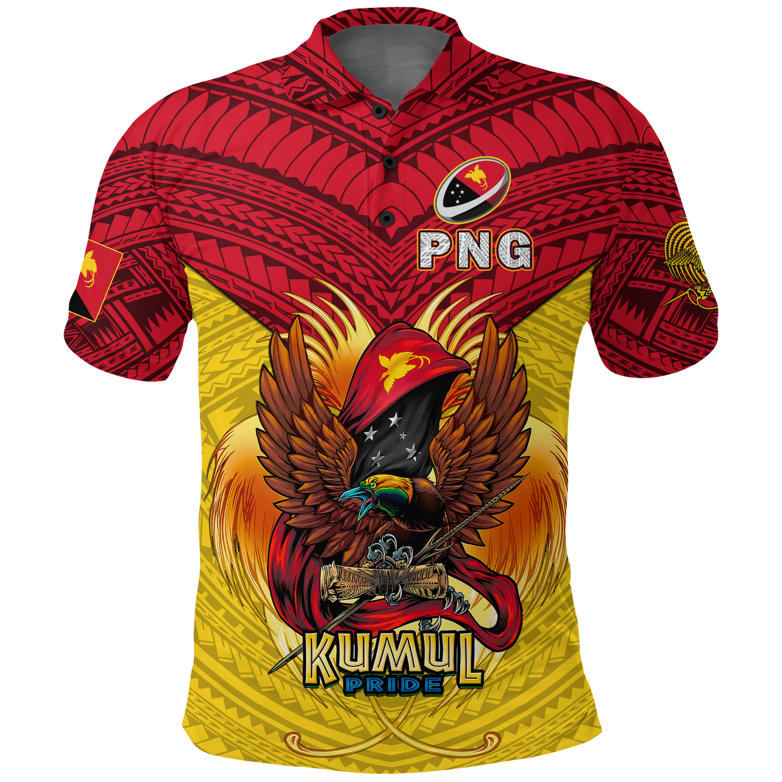 Custom Papua New Guinea Rugby Kumul Pride Polo Shirt LT2 - Polynesian Pride
