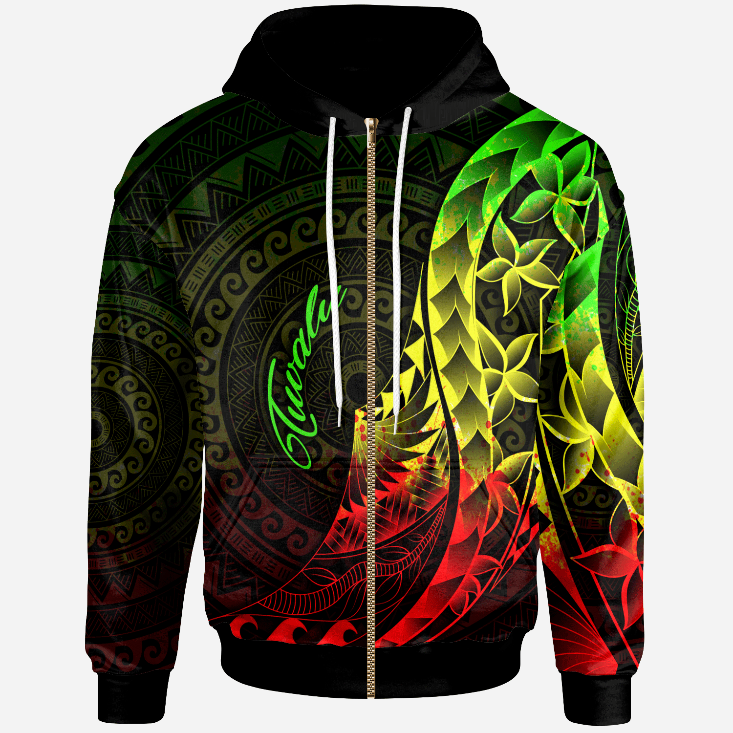 Tuvalu Zip Hoodie Polynesian Pattern Style Reggae Color Unisex Reggae - Polynesian Pride