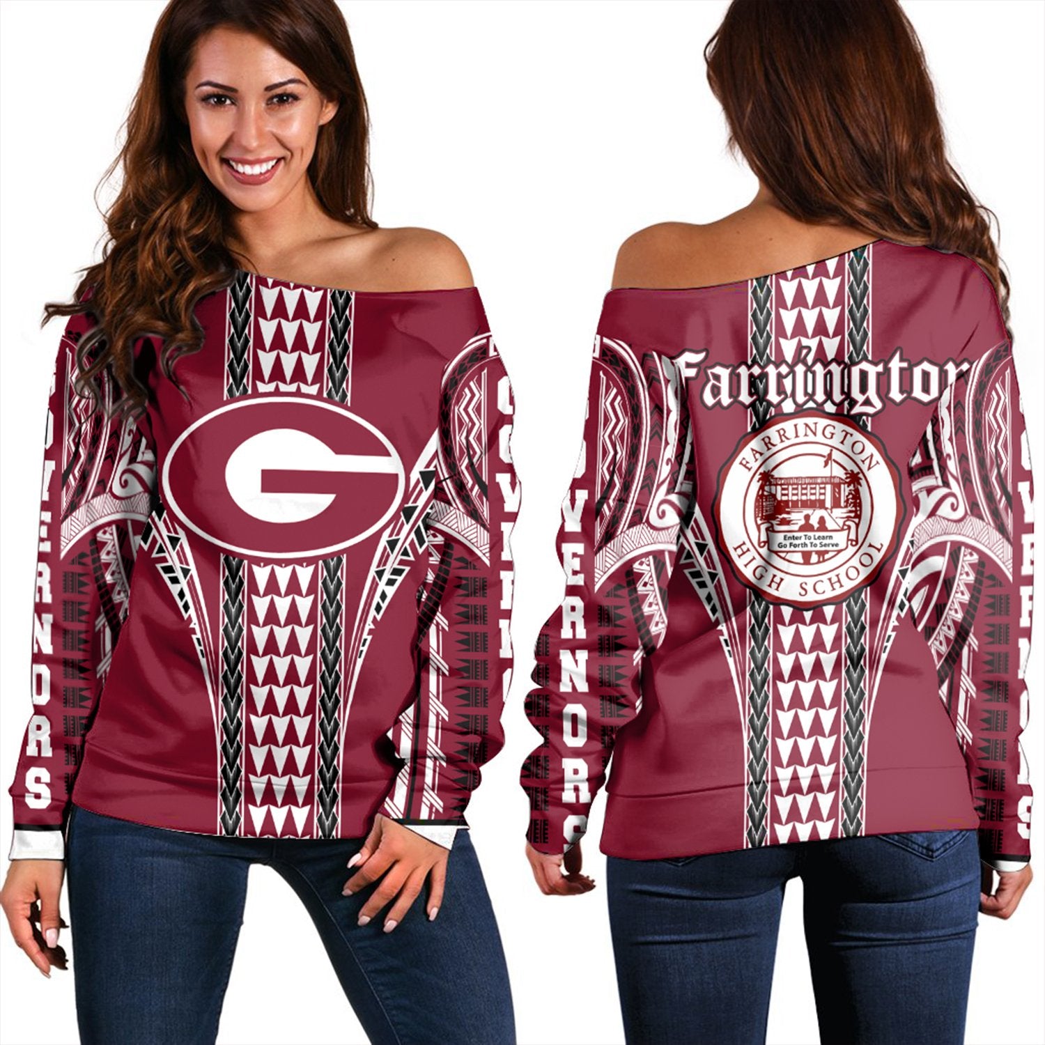 Hawaii - Farrington Women's Off Shoulder Sweatshirt AH Red - Polynesian Pride