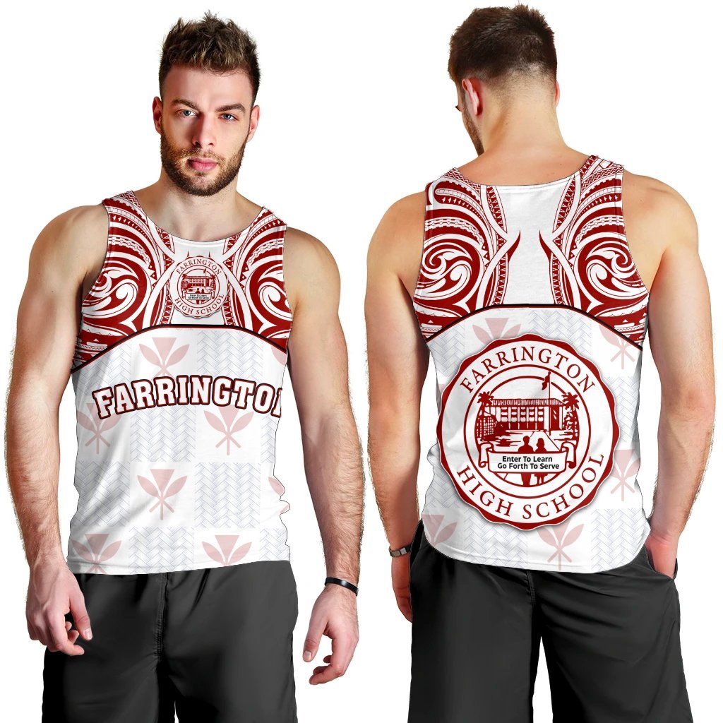 hawaiiMen's Tank Top - Kanaka Farrington High School Men's Tank Top Demodern Style AH White - Polynesian Pride