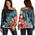 Hawaii Turtle Shark Manta Ray Hibiscus Plumeria Women's Off Shoulder Sweater - AH Black - Polynesian Pride