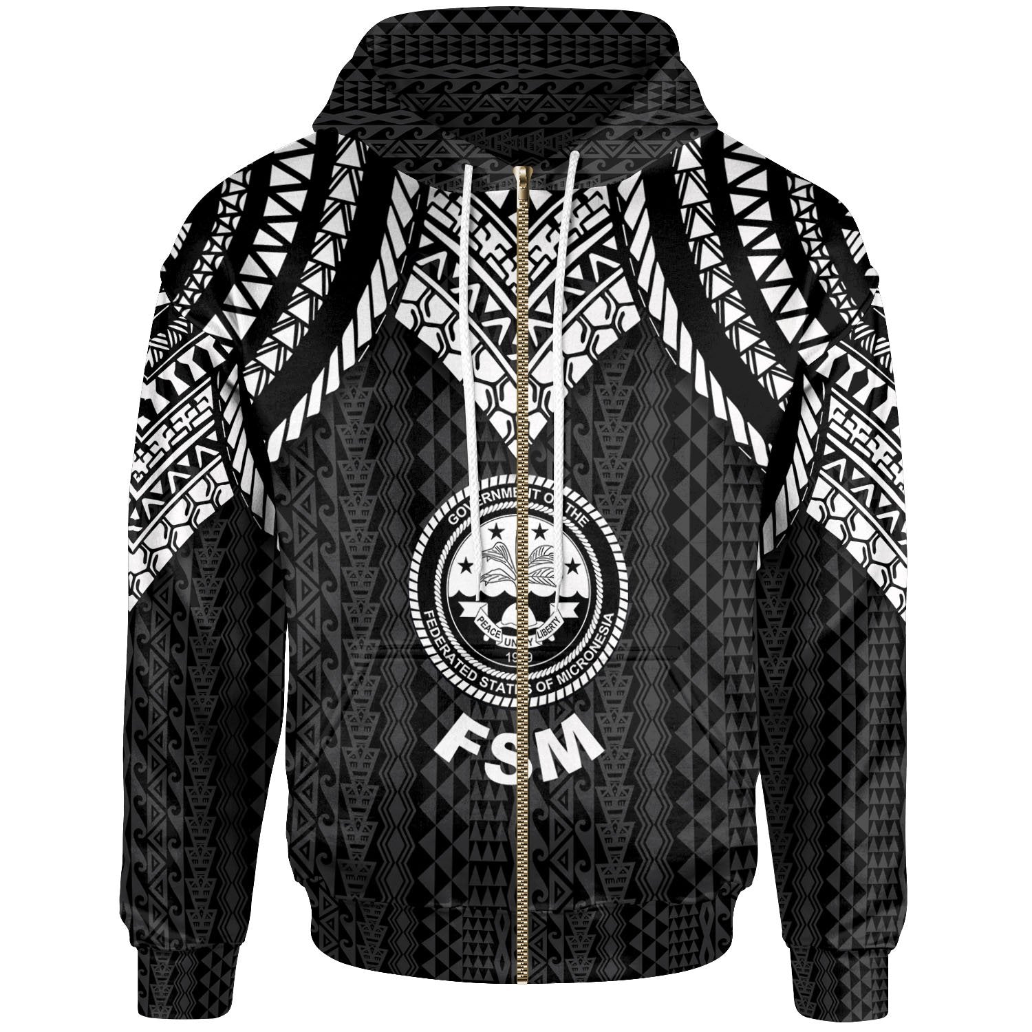 Federated States of Micronesia Zip up Hoodie Polynesian Armor Style Black Unisex Black - Polynesian Pride