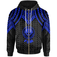 Federated States of Micronesia Zip up Hoodie Polynesian Armor Style Blue Unisex Blue - Polynesian Pride