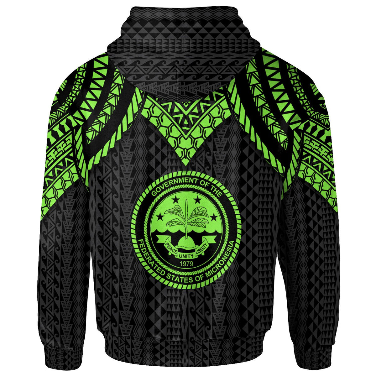 Federated States of Micronesia Zip up Hoodie Polynesian Armor Style Green - Polynesian Pride
