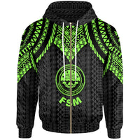 Federated States of Micronesia Zip up Hoodie Polynesian Armor Style Green Unisex Green - Polynesian Pride
