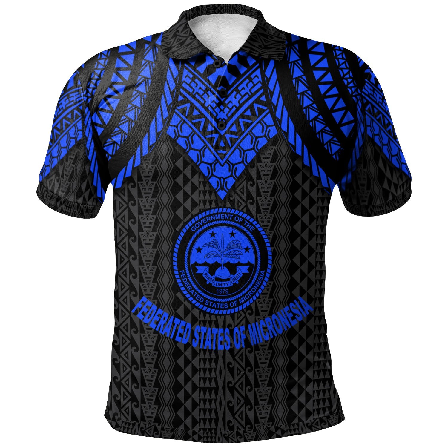 Federated States of Micronesia Polo Shirt Polynesian Armor Style Blue Unisex Blue - Polynesian Pride