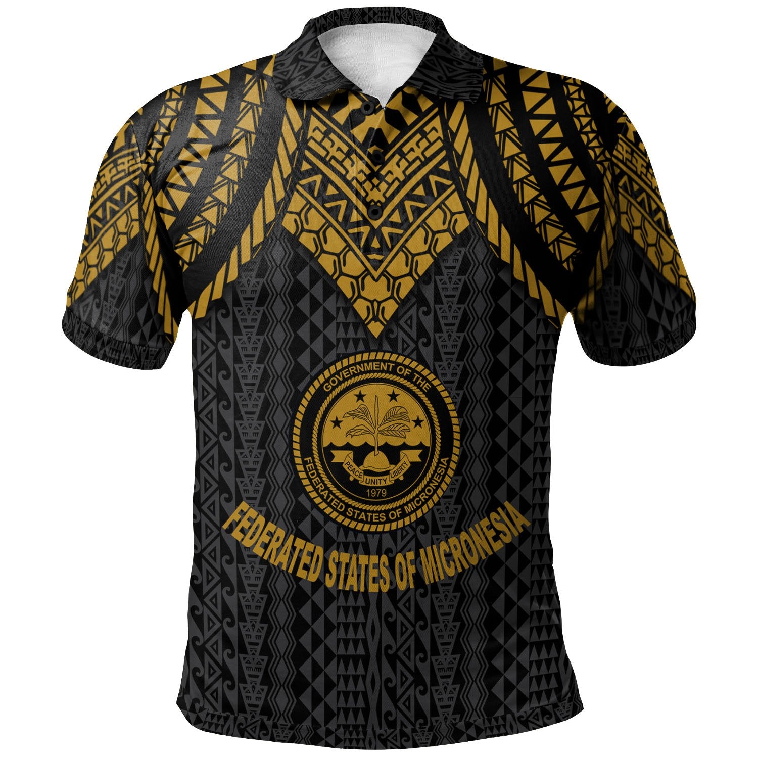 Federated States of Micronesia Polo Shirt Polynesian Armor Style Gold Unisex Gold - Polynesian Pride