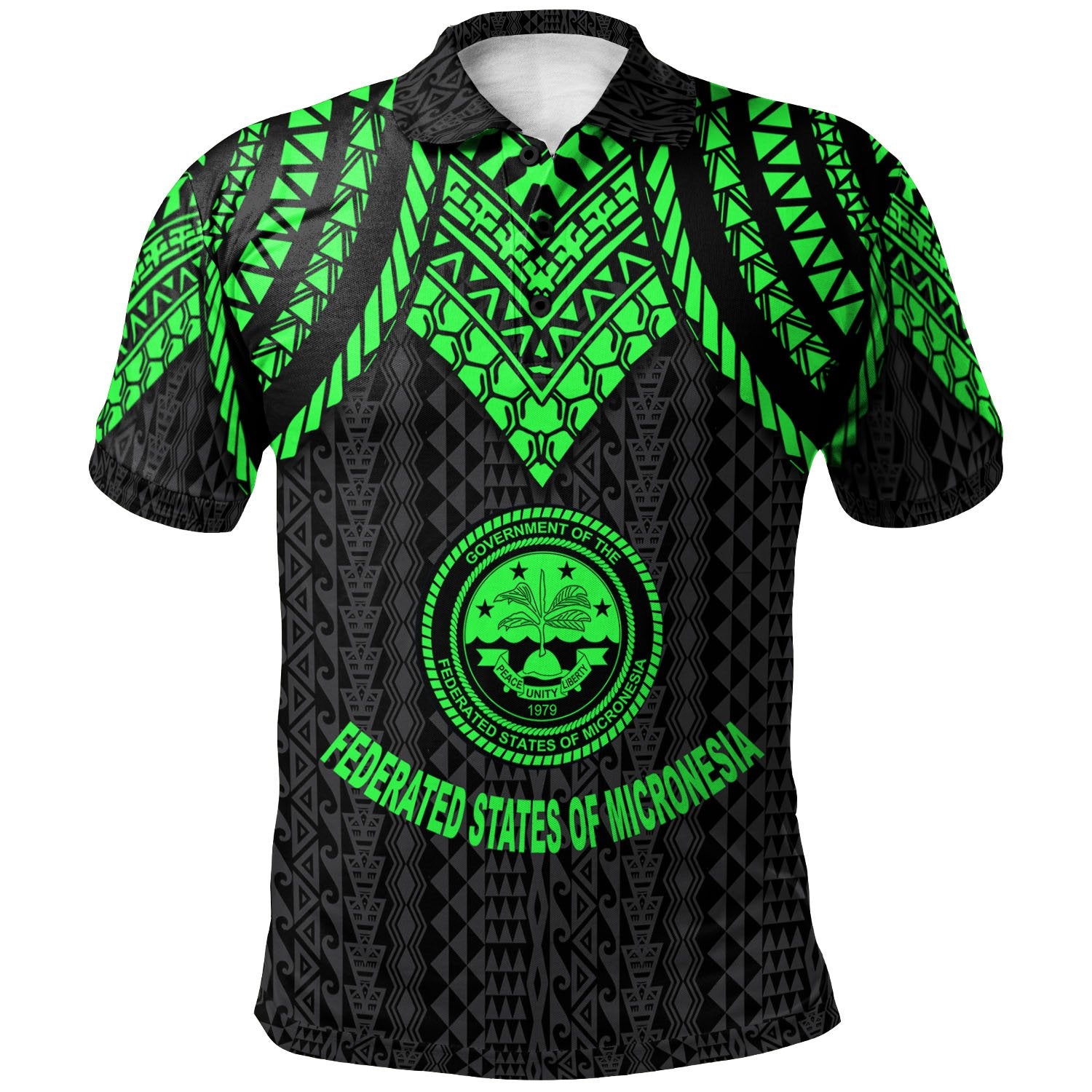 Federated States of Micronesia Polo Shirt Polynesian Armor Style Green Unisex Green - Polynesian Pride