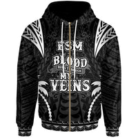 Federated States of Micronesia Zip up Hoodie Blood Runs Through My Veins Style Black Unisex Black - Polynesian Pride