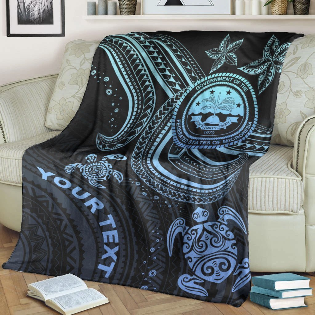 Federated States of Micronesia Custom Personalised Premium Blanket - Blue Turtle - Polynesian Pride