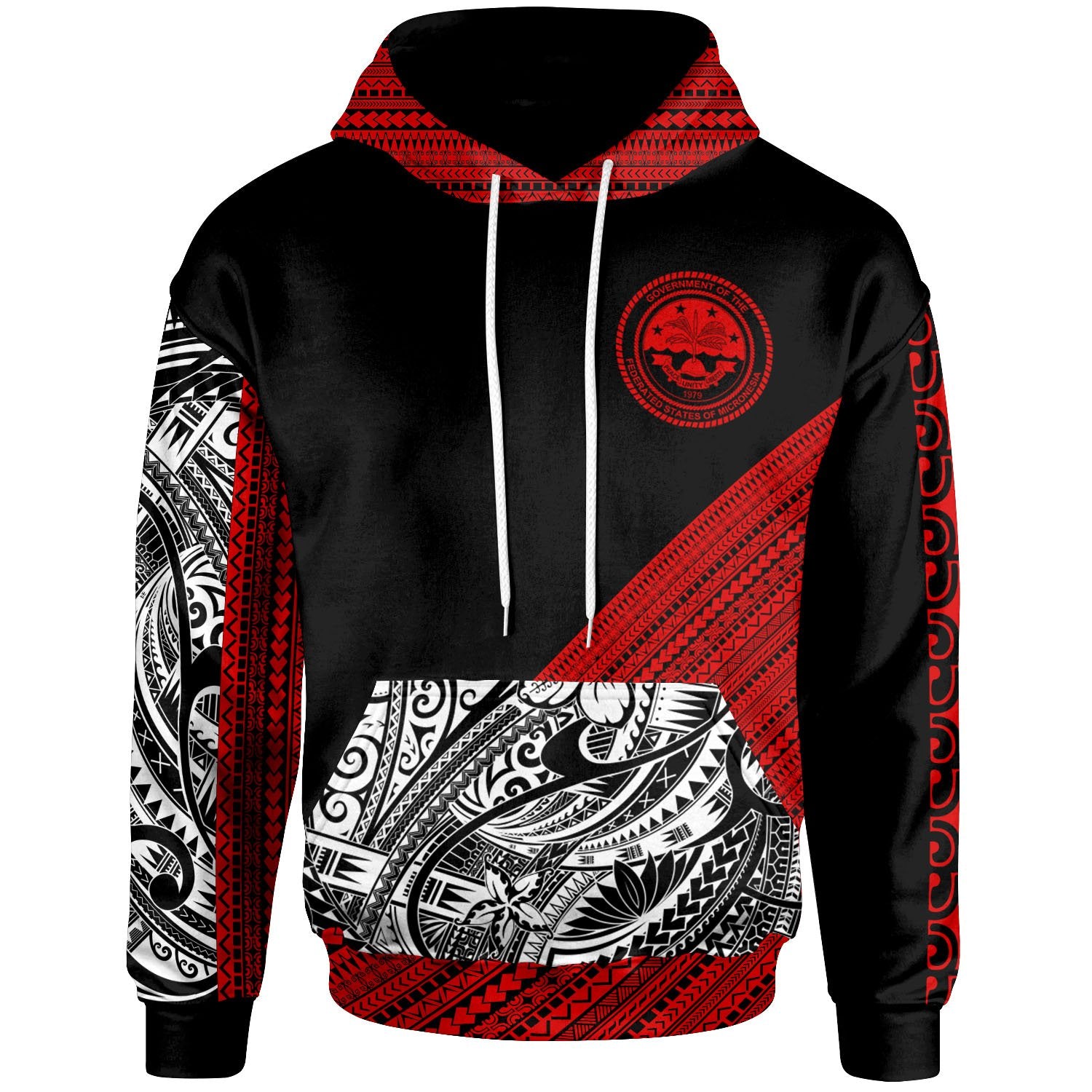 Federated States of Micronesia Custom Hoodie Polynesian Diagonal Pattern Red Unisex Red - Polynesian Pride