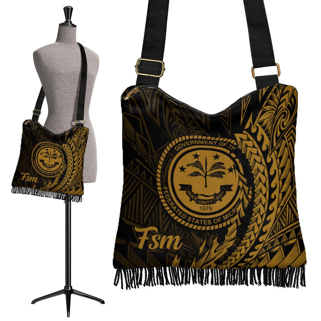 Federated States of Micronesia Boho Handbag - Wings Style One Size Boho Handbag Black - Polynesian Pride