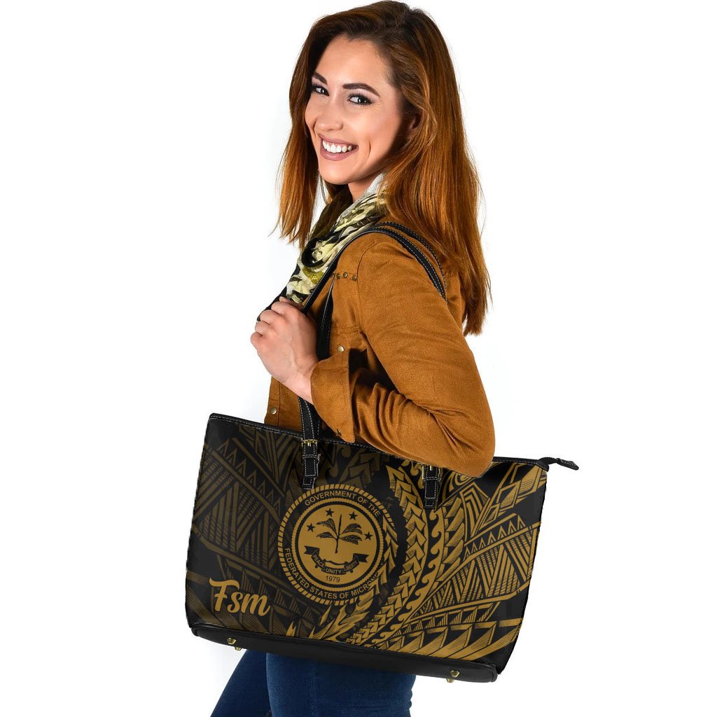 Federated States of Micronesia Leather Tote - Wings Style Leather Tote One Size Black - Polynesian Pride