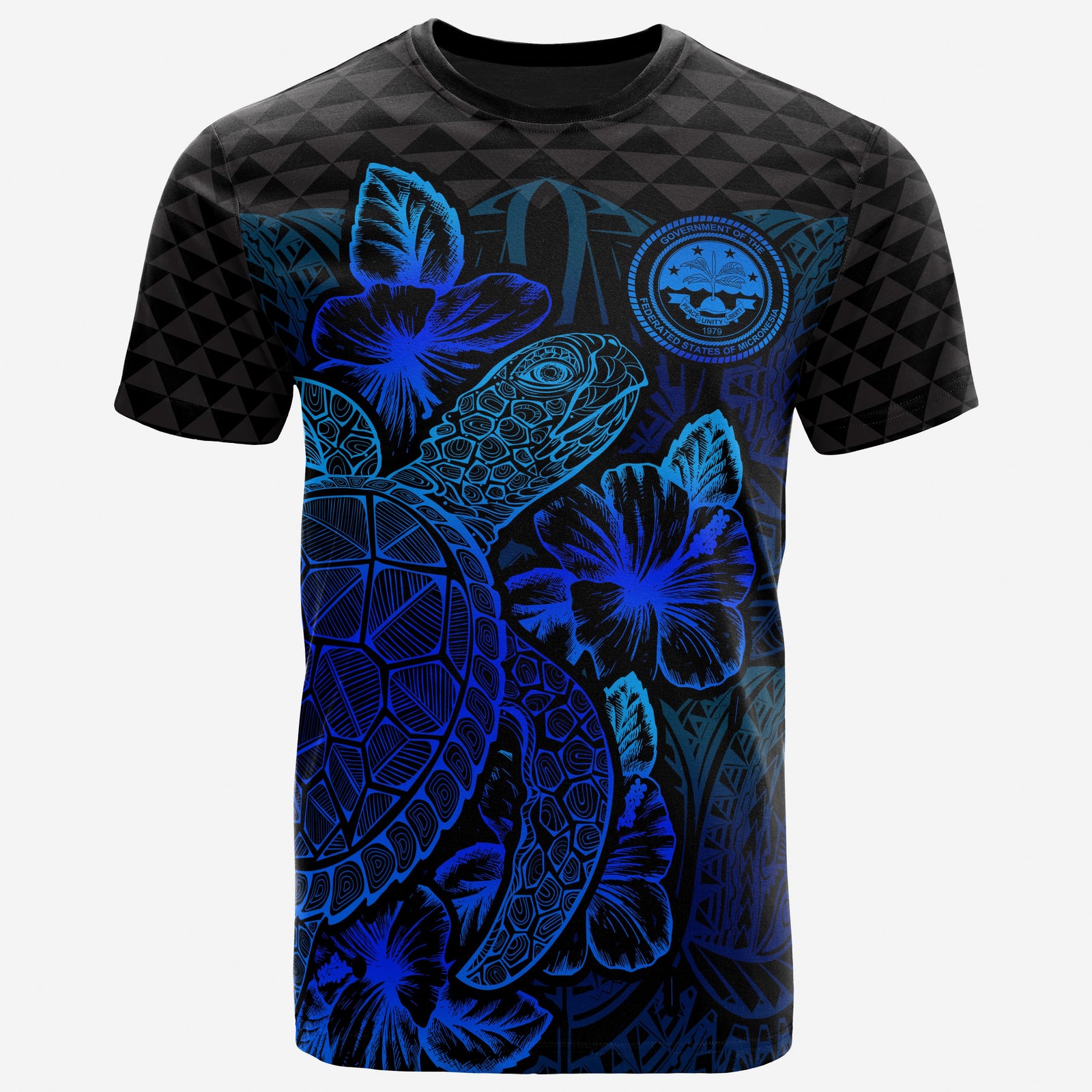 Federated States of Micronesia T Shirt FSM Seal Turtle Hibiscus Blue Unisex Blue - Polynesian Pride