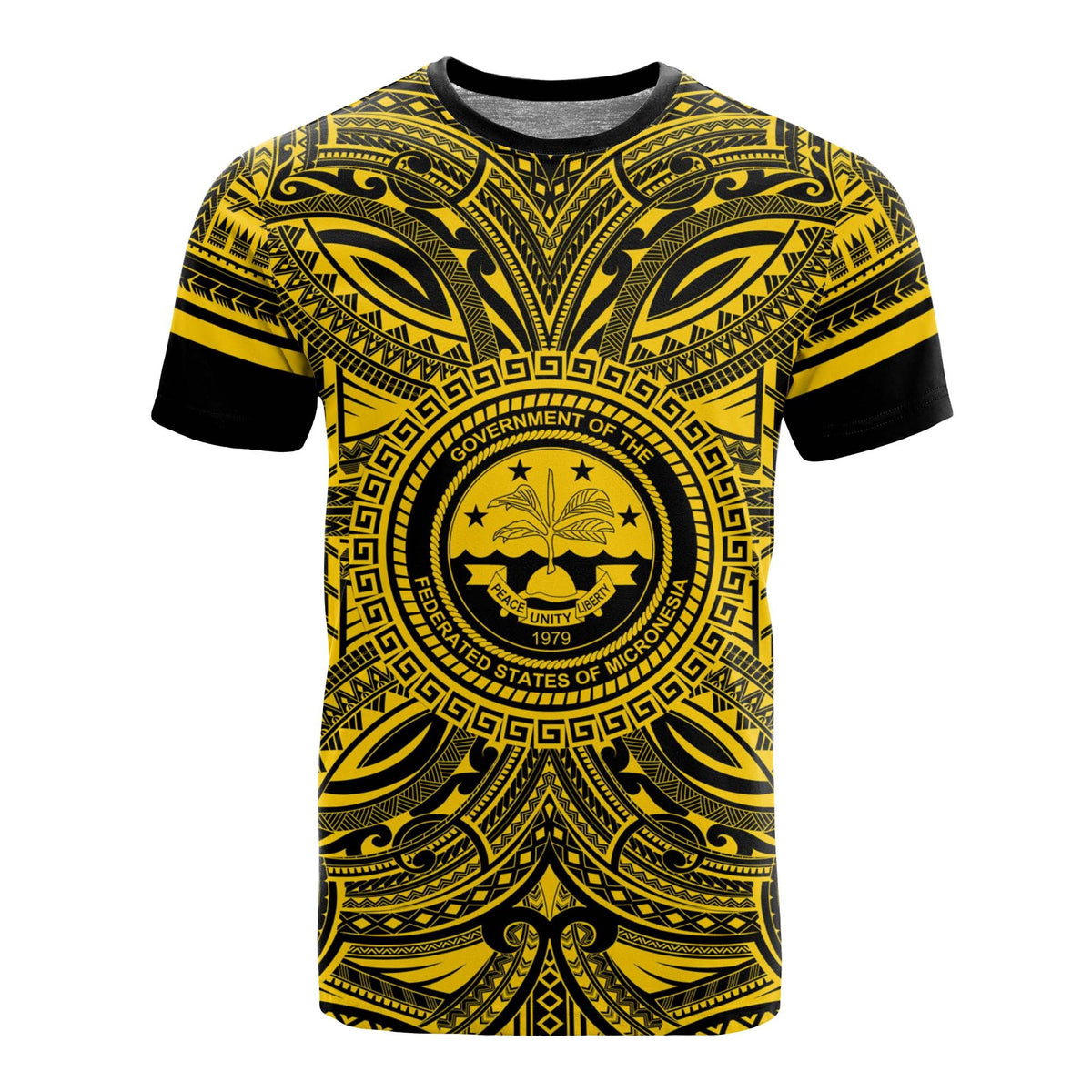 Federated States of Micronesia T Shirt FSM Coat of Arms Polynesian Gold Black Unisex Gold - Polynesian Pride